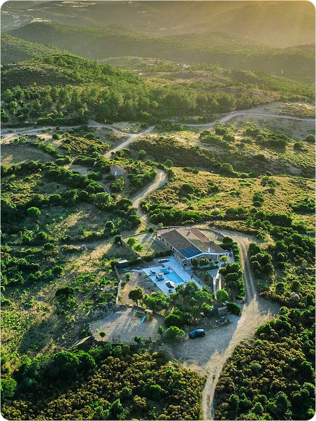 Outdoor table overlooking hills